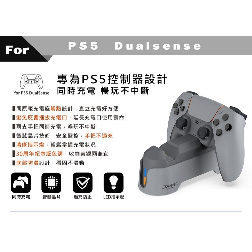 【台灣公司現貨發票1年保】PS5 DualSense 無線控制器 原神 限量特仕版 +DOBE 雙手把充電底座灰-細節圖7