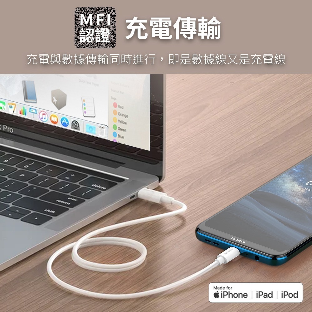 NOKIA 雙線超值組 USB C toC & C to Lightning 3A 極速充電線 100cm E8100-細節圖5