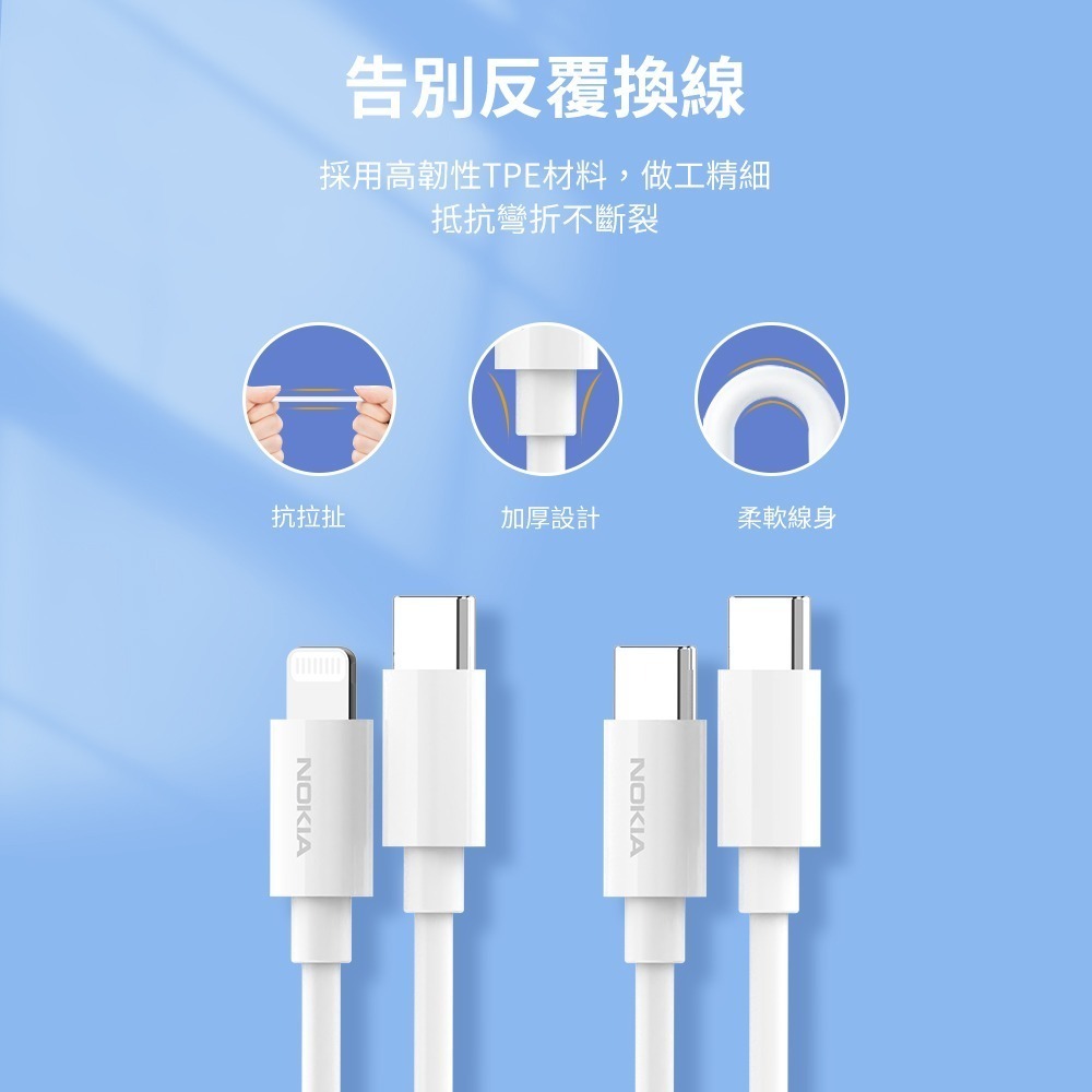 NOKIA 雙線超值組 USB C toC & C to Lightning 3A 極速充電線 100cm E8100-細節圖7