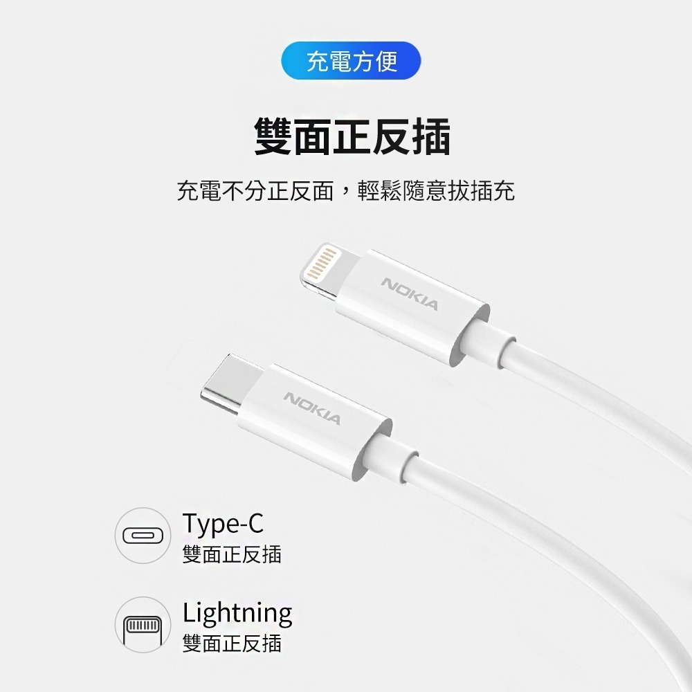 NOKIA 雙線組 USB-A to C & A to Lightning 2A 快速充電線 100cm E8101-細節圖7