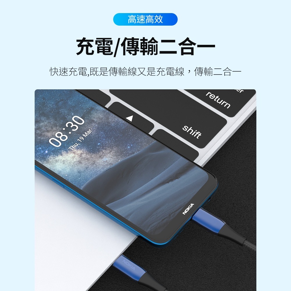 【全新現貨附發票】NOKIA USB-C to USB-C 125cm 3A 經典極速充電線  P8200C-細節圖4