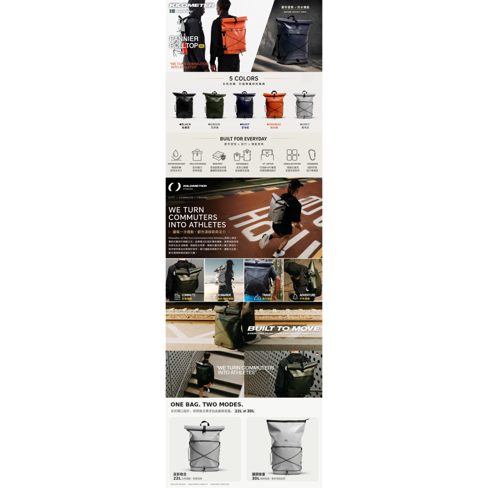 KILOMETER Pannier Rolltop 都市冒險機能後背包 大容量30L(自行車側掛/防水/容量擴充)-細節圖5