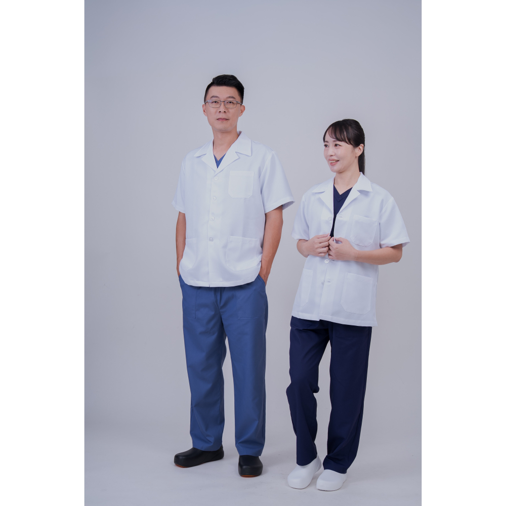 萊亞生活館 半身工作服 薄款 醫師服 藥師服 實驗衣 實驗服 半短 薄/TC布-白色-短袖 大尺碼 不分男女-細節圖7