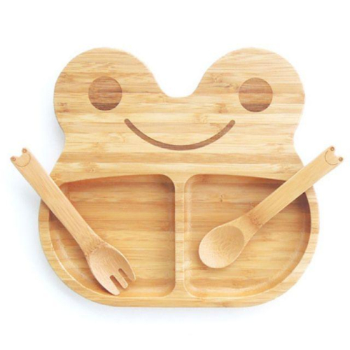 【現貨出清】la-boos 純天然竹製兒童餐具 幸福微笑蛙 聖誕禮物 交換禮物