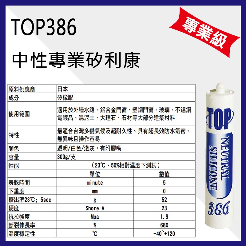 台灣現貨  TOP-386 TOP-586中性專業矽利康 填縫劑 速力康 中性防霉矽利康  300ml 防水 工程-細節圖3