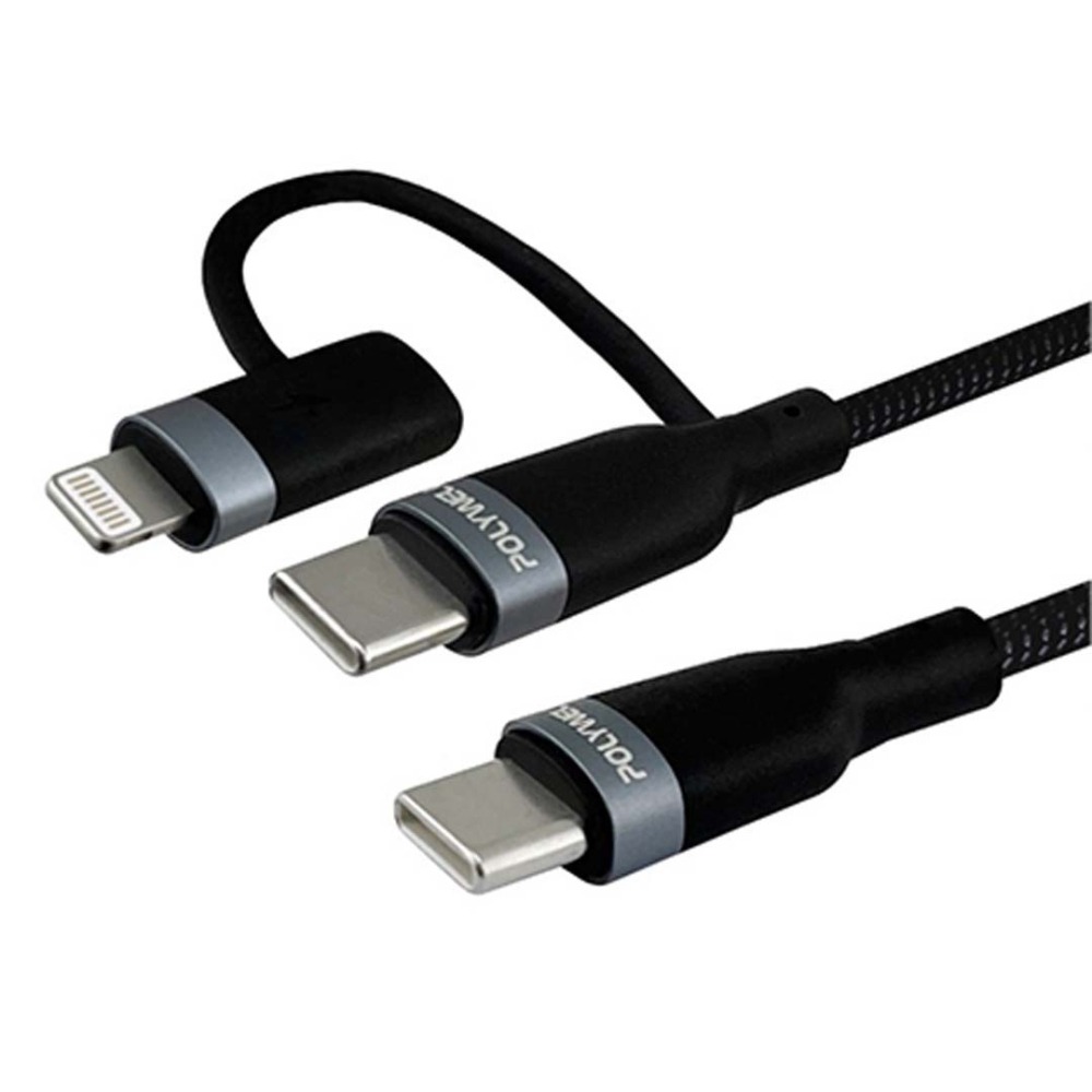 台灣現貨 POLYWELL USB-C To C+Lightning PD編織快充線 1米~2米 適用安卓蘋果 充電線-細節圖2