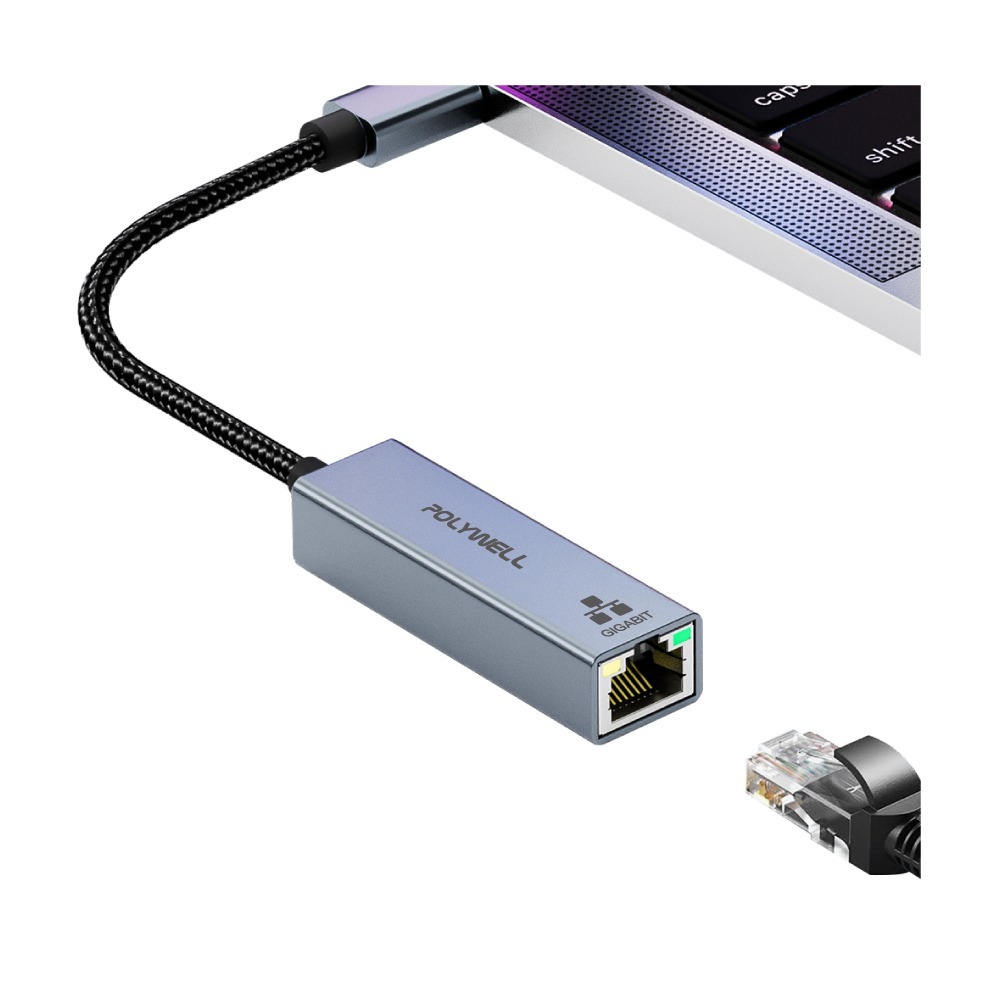台灣現貨 POLYWELL USB3.0 Type-C 1G千兆外接網卡 Gigabit 乙太網路卡 台製晶片 寶利威爾-細節圖2