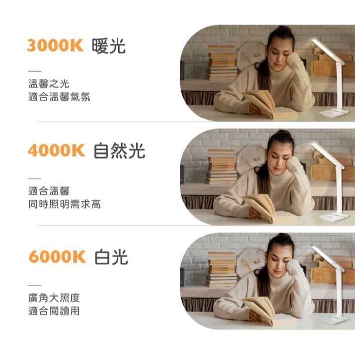台灣現貨 POLYWELL 觸控式LED護眼檯燈 USB供電 3種色溫可調 寶利威爾 無段式亮度調整 光線柔和-細節圖6