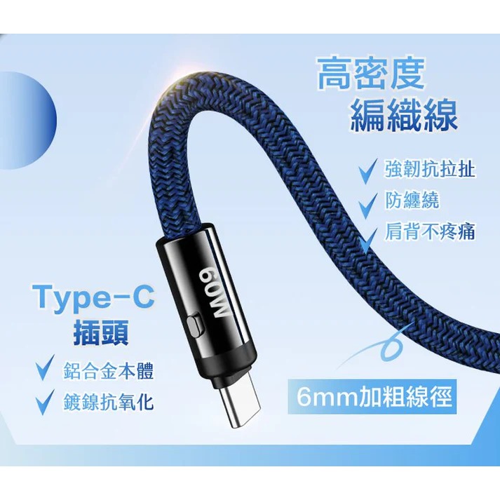 台灣現貨 POLYWELL 手機掛繩充電線 Type-C PD 60W編織快充線 D型扣可旋轉 可頸掛斜背防丟 寶利威爾-細節圖6