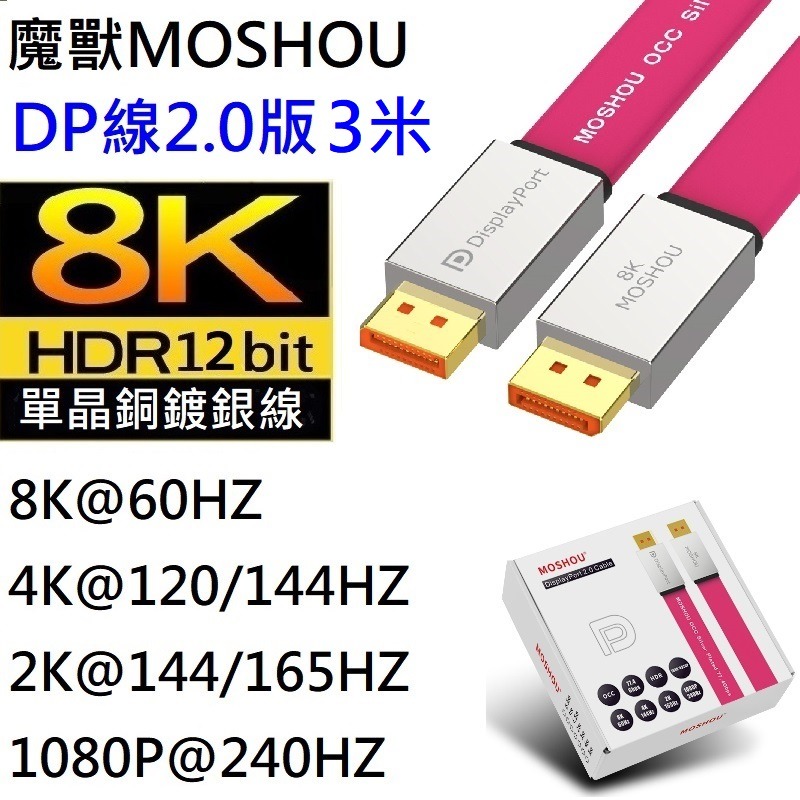 MOSHOU魔獸DP線2.0版扁平旗艦款單晶銅全鍍銀8K@60Hz 4K@144Hz兼容1.4版-規格圖10