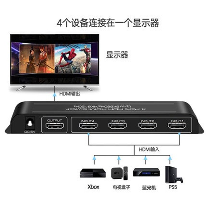 魔獸 自動識別切換器 HDMI2.1 4進1出 Swith PS4 PS5 8K 60Hz 4K 120HZ 遙控-細節圖2