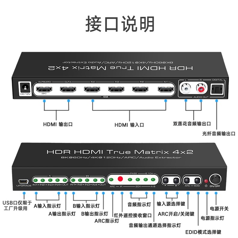 魔獸 HDMI2.1 4進2出 音頻矩陣 Swith PS4 PS5 8K 60Hz 4K 120HZ 遙控 ARC-細節圖9