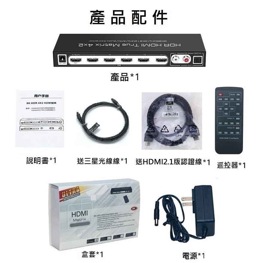 魔獸 HDMI2.1 4進2出 音頻矩陣 Swith PS4 PS5 8K 60Hz 4K 120HZ 遙控 ARC-細節圖10