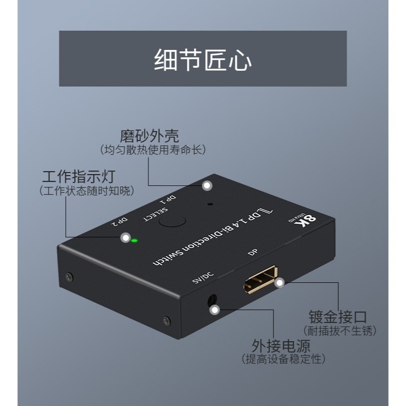 MOSHOU 魔獸  DP 1.4版 8K一分二切換器  2進1出 1進2出 分屏分配器 電腦 顯示器 4K@144Hz-細節圖8