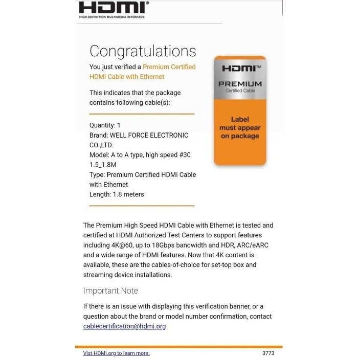 1.8米 HDMI2.0 Premium High Speed HDMI 認證線 4K @60Hz 18Gbps HDR-細節圖2
