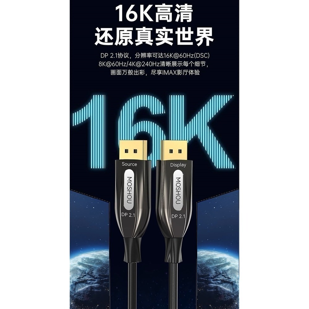 魔獸 發燒級 DP 2.1版 OM4光纖 DP線 16K@60Hz 8K@60Hz 4K@240Hz 2K@360Hz-細節圖7