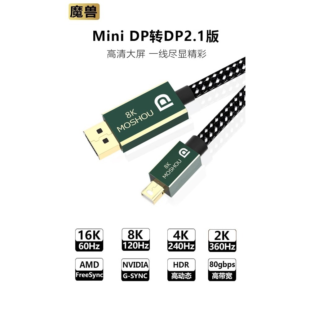 魔獸 MOSHOU  Mini DP轉DP線2.0版 DP2.0 相容1.4版 8K 60Hz 4K 144Hz HDR-細節圖4