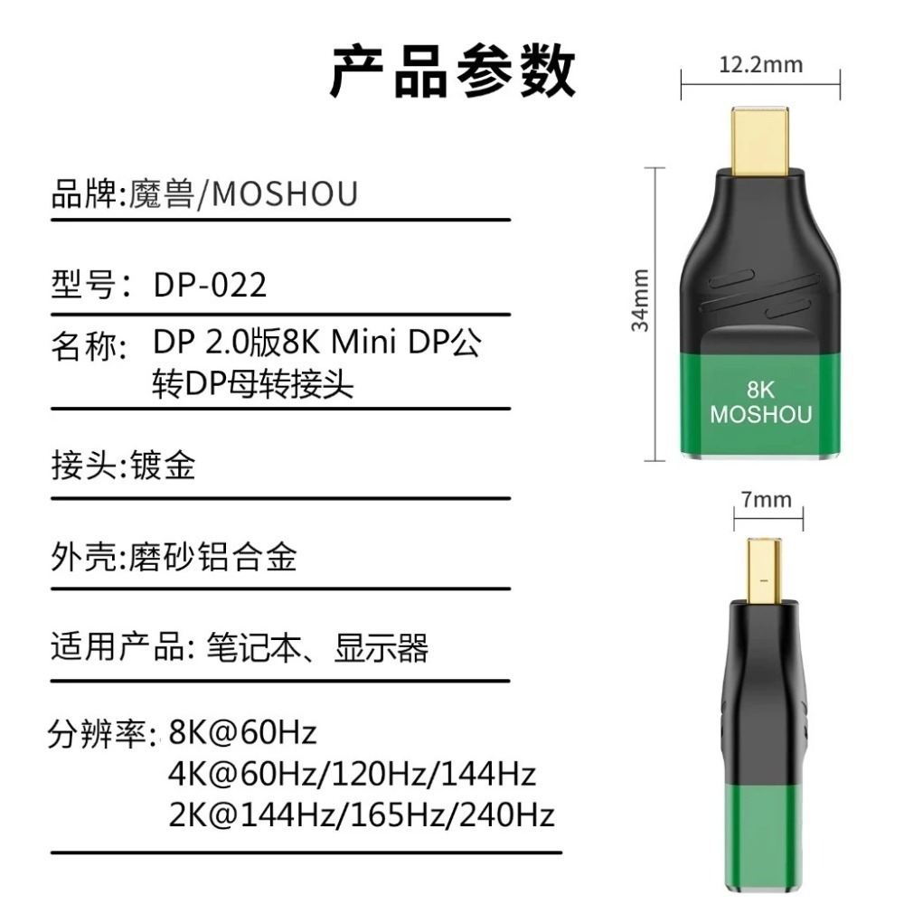 魔獸 MOSHOU  Mini DP轉DP線2.0版 DP2.0 相容1.4版 8K 60Hz 4K 144Hz HDR-規格圖10