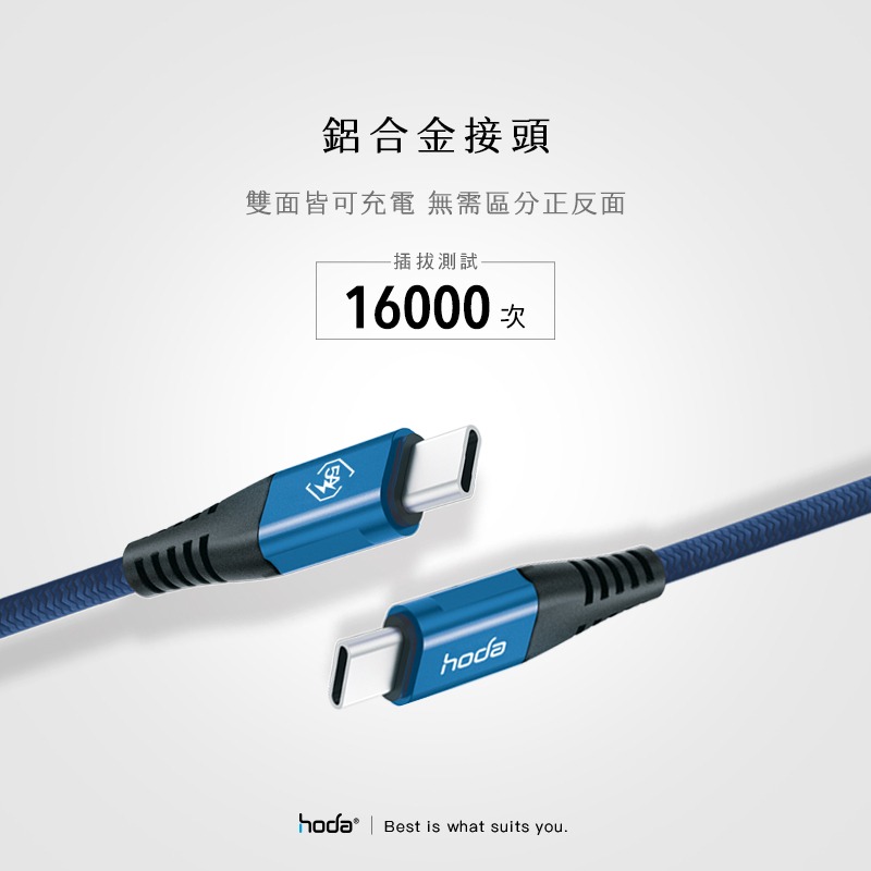 hoda iPhone 15 Pro Max Type-C USB-C 充電線 尼龍編織100W 5A快速充電傳輸線-細節圖4