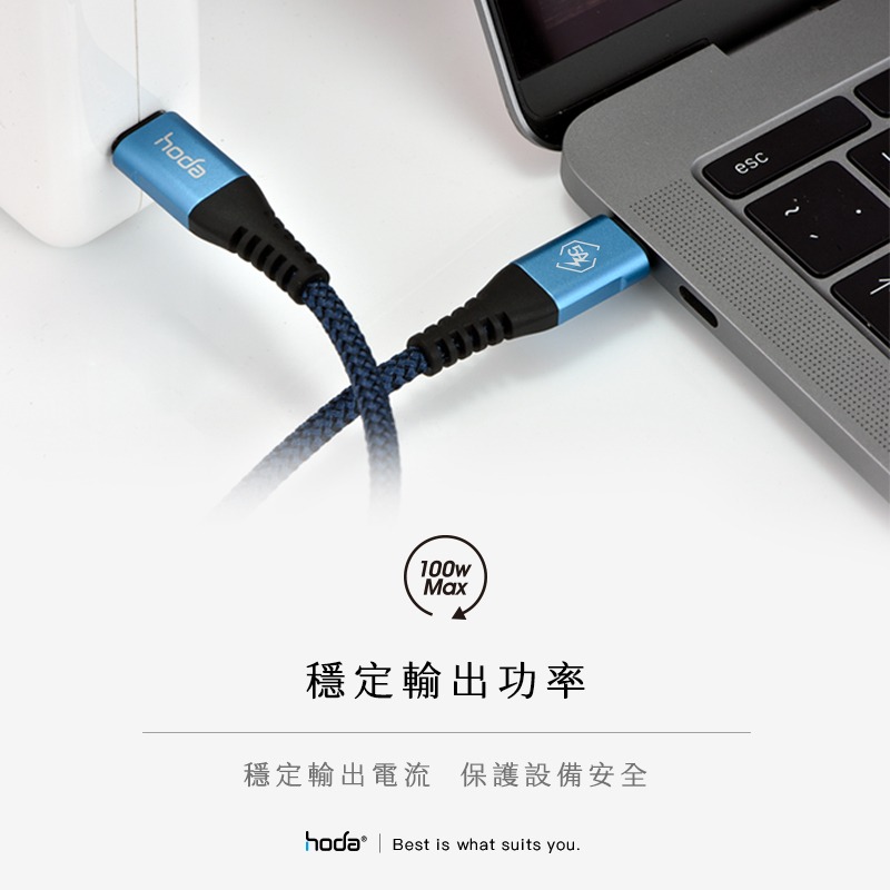 hoda iPhone 15 Pro Max Type-C USB-C 充電線 尼龍編織100W 5A快速充電傳輸線-細節圖7