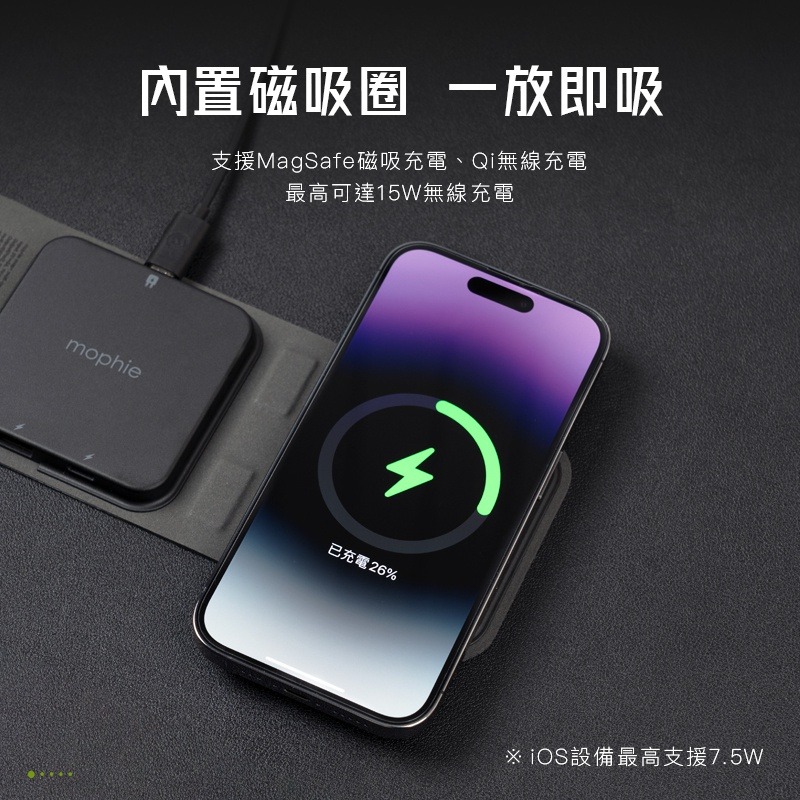 mophie iPhone 15 Pro Max 14 13 12 Snap+ 磁吸三合一旅行無線充電器-細節圖6