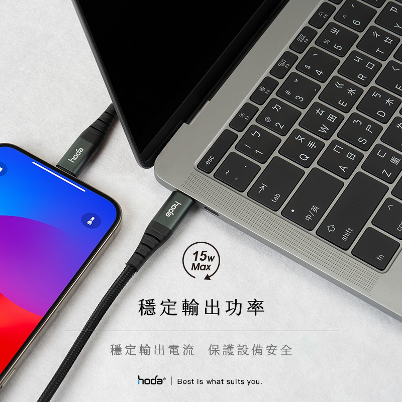 hoda iPhone 15 Pro Max Type-C USB-C 充電線 尼龍編織 快速充電傳輸線-細節圖7