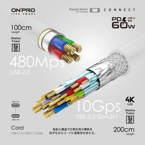 ONPRO iPhone 15 Cord USB-C to C PD60W 快充傳輸線-細節圖5