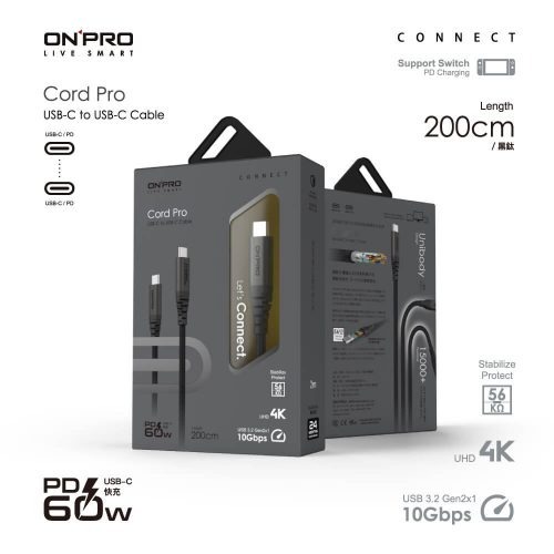 ONPRO iPhone 15 Cord Pro USB-C to C PD60W 快充傳輸線 [200cm]-細節圖4