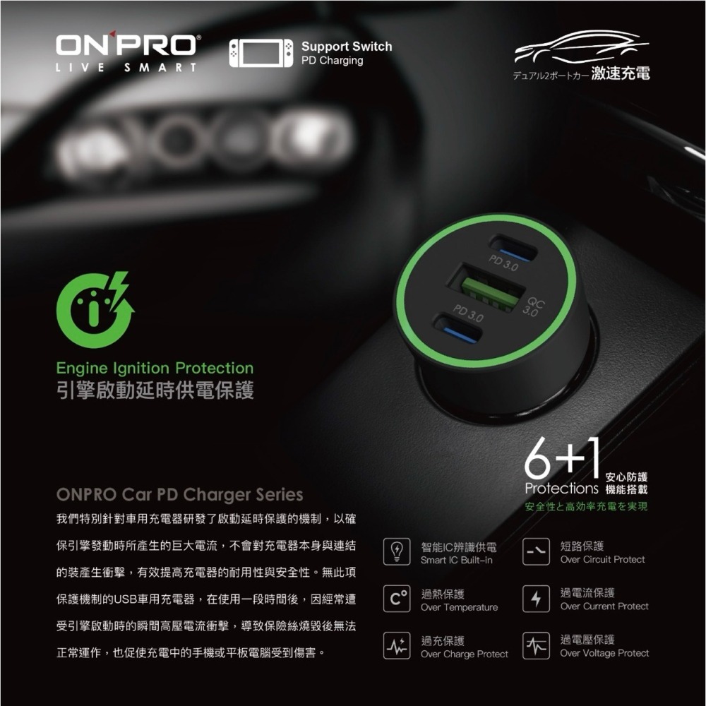 ONPRO 雙模式快充PD+QC3.0 78W 急速車用充電器-細節圖4