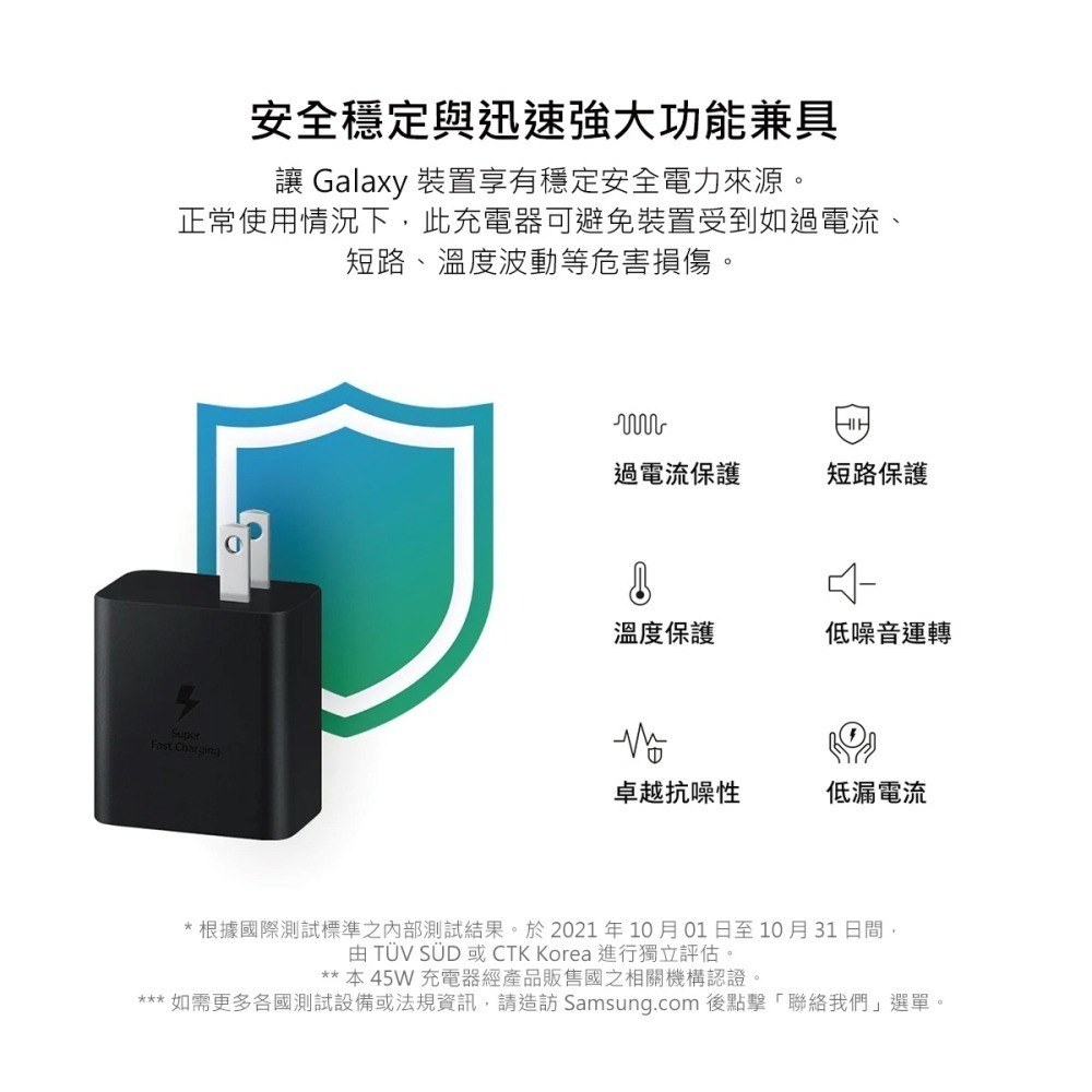 SAMSUNG原廠 45W PD極速閃充頭+1.8m 5A雙Type C線組【盒裝公司貨】T4510 / 支援S23系列-細節圖6