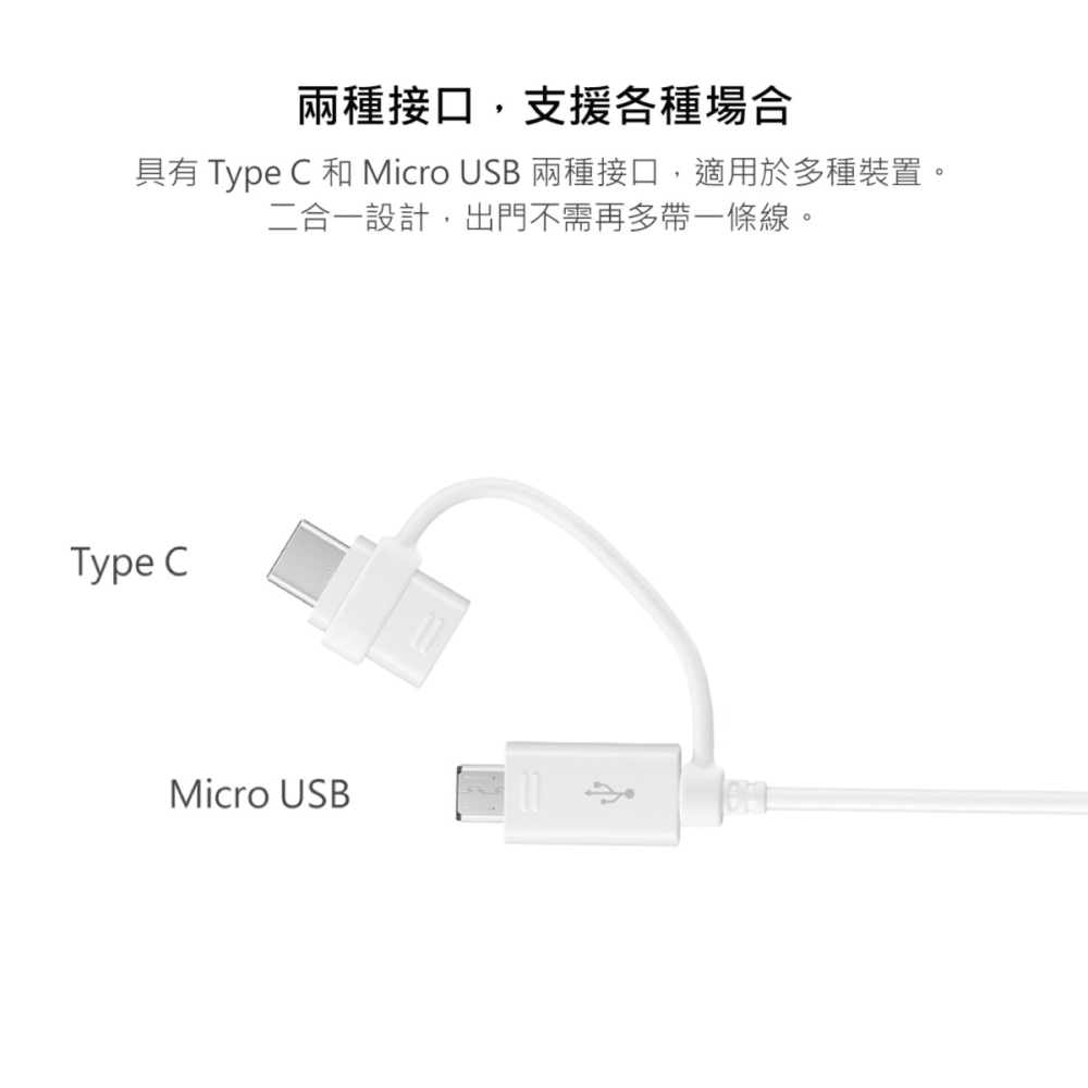 SAMSUNG 1.5M 二合一原廠傳輸線(Type C & Micro USB) 白 / EP-DG930 (公司貨)-細節圖7