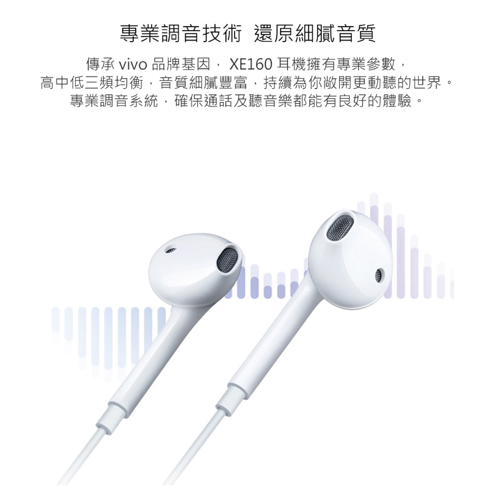 VIVO 原廠 XE160 半入耳式 Type-C線控耳機 - 白色 (盒裝)-細節圖8