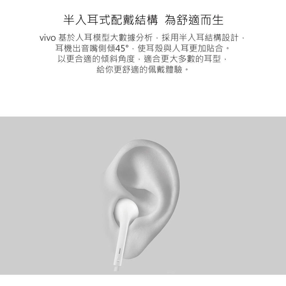 VIVO 原廠 XE160 半入耳式 Type-C線控耳機 - 白色 (盒裝)-細節圖9