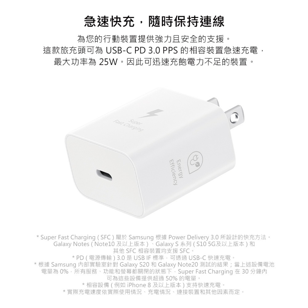Samsung三星 原廠 25W PD 3.0超快充T2510+5A,1.8m 雙Type C 線DX510 (公司貨)-細節圖8