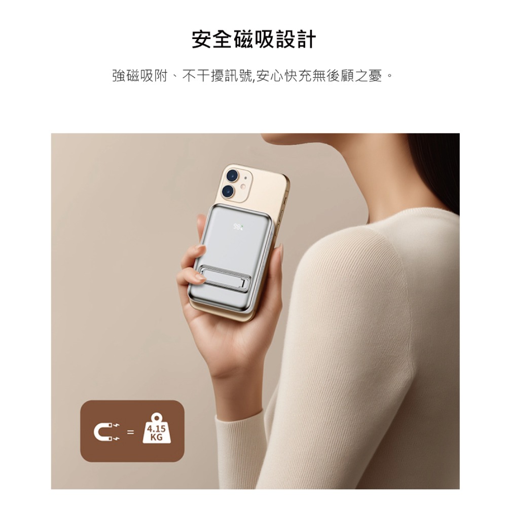 MEGA KING 原廠 10000mAh 多功能磁吸支架行動電源 / Qi無線充電 - 白 (盒裝)-細節圖9