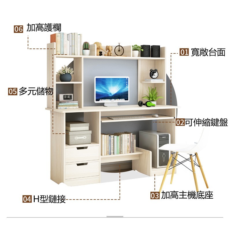 【台灣現貨 253】書桌 電腦桌帶鍵盤架 120CM工作桌 抽屜收納 DIY寫字桌 辦公桌 大桌面收納桌  可貨到付款-細節圖2