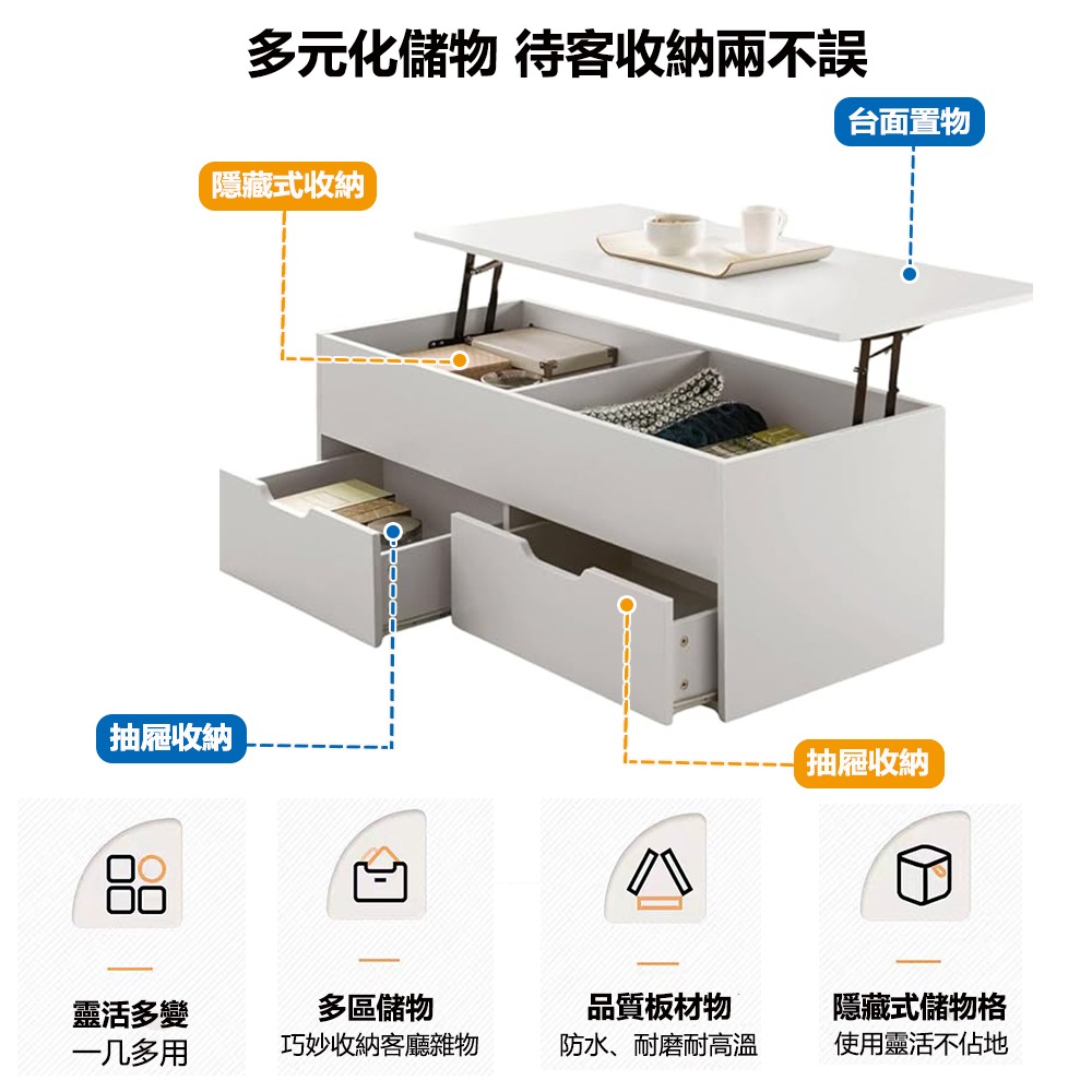【台灣現貨 032】升降茶几 茶几 客廳桌 收納茶几 邊桌 客廳茶几工作台 桌子茶几 手動升降 沙發桌 咖啡桌 免運-細節圖3