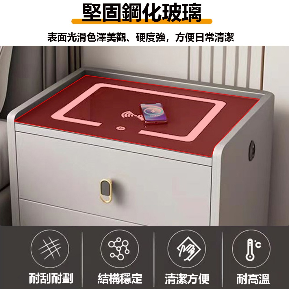【台灣現貨 052】免組裝智能床頭櫃 帶無線充電 多功能床邊櫃 小櫃子 臥室床頭櫃 50公分雙抽床頭櫃 免運 可貨到付款-細節圖6
