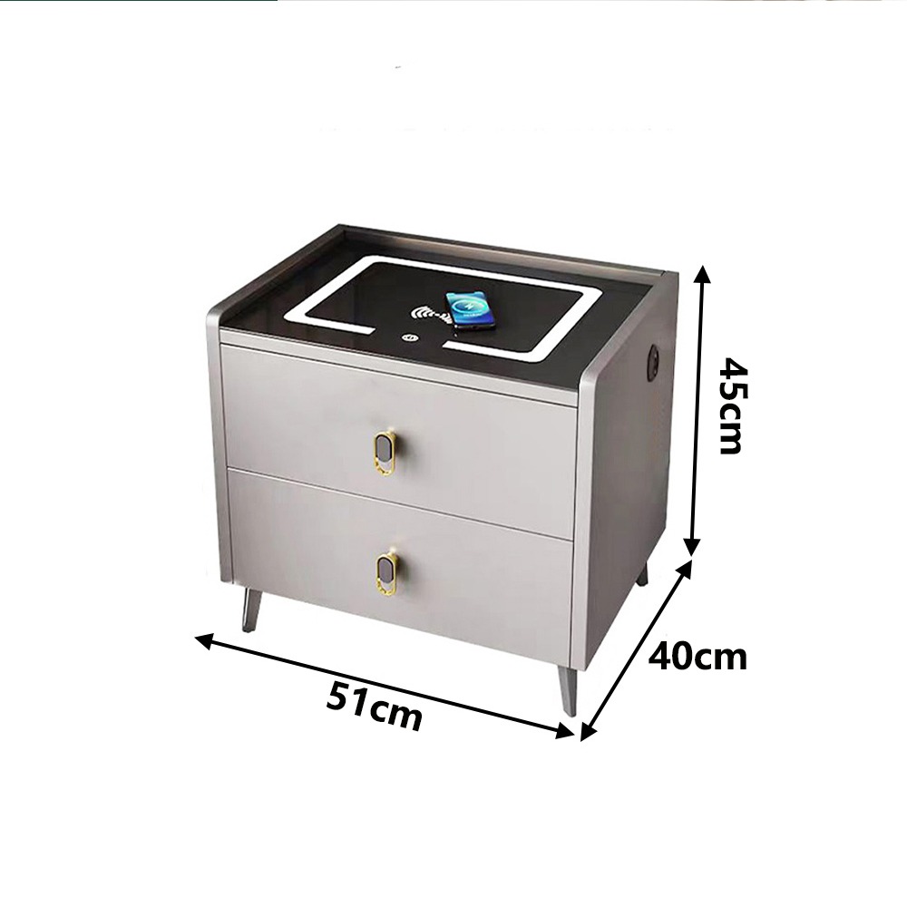 【台灣現貨 052】免組裝智能床頭櫃 帶無線充電 多功能床邊櫃 小櫃子 臥室床頭櫃 50公分雙抽床頭櫃 免運 可貨到付款-細節圖8