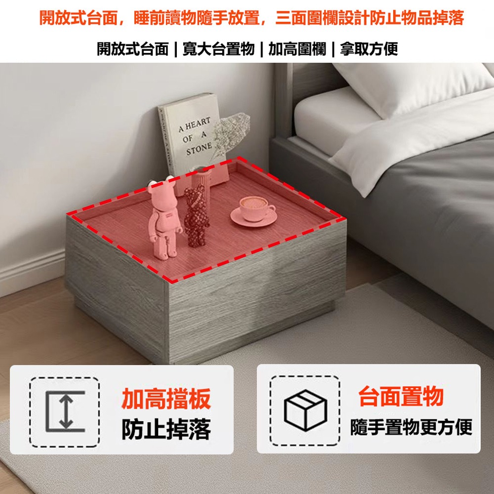 【台灣現貨 227】60公分床頭櫃 簡易床邊櫃 組合床頭櫃 床邊桌 小型邊桌 帶滑軌抽屜櫃 小櫃子 免運 可貨到付款-細節圖3