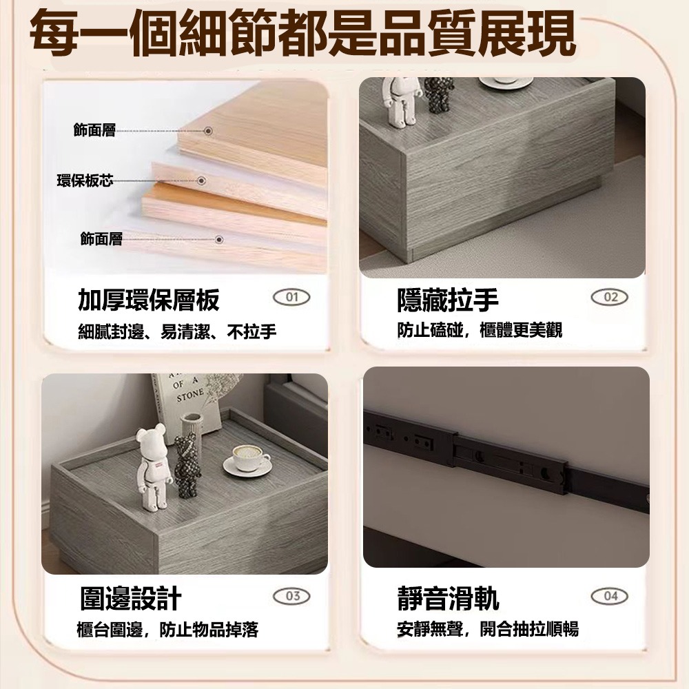 【台灣現貨 227】60公分床頭櫃 簡易床邊櫃 組合床頭櫃 床邊桌 小型邊桌 帶滑軌抽屜櫃 小櫃子 免運 可貨到付款-細節圖6