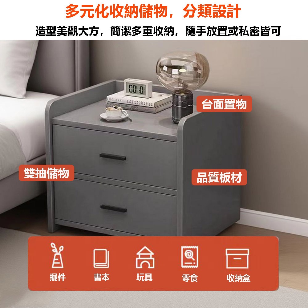 【E家工廠163】40公分雙抽床頭櫃 床邊桌 抽屜櫃 床頭櫃收納 床邊收納櫃 臥室收納櫃 小櫃子 免運-細節圖5