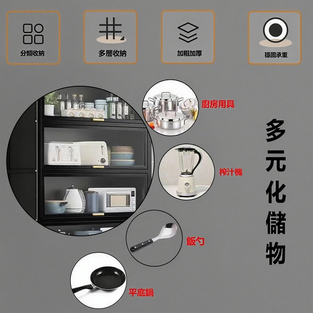 【E家工廠318】廚房置物架 可移動廚房收納櫃 櫥櫃 防塵帶門儲物櫃  廚房櫃 餐邊櫃 碗碟收納櫃 微波爐架 免運-細節圖2