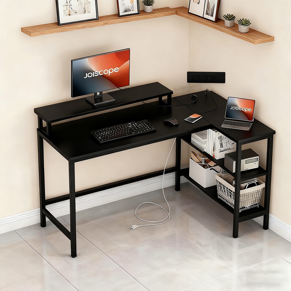 【E家工廠228】書桌 電腦桌 轉角桌 L形桌110公分書桌 工作桌 書桌帶熒幕架 組裝簡單 辦公桌 學習桌 免運-細節圖2