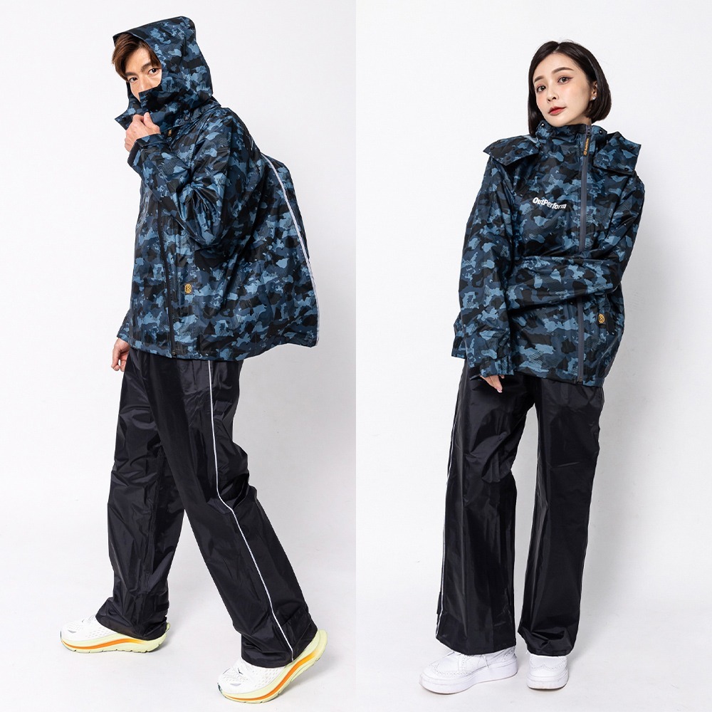 【奧德蒙直營】背包款-去去雨水走斜開雙拉鍊兩件式風雨衣-Outperform-細節圖2