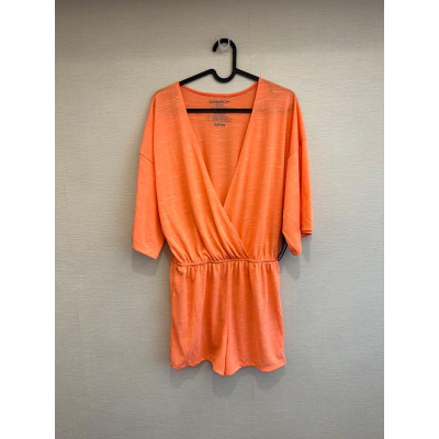 美國 Speedo 女 螢光橘一件式短袖罩衫短褲 size S