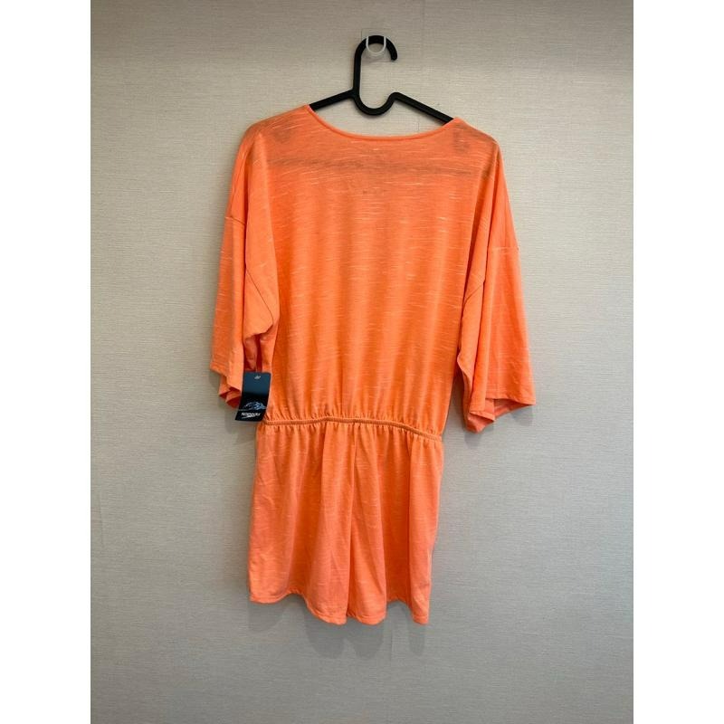 Speedo 女 螢光橘一件式短袖罩衫短褲 size S-細節圖2