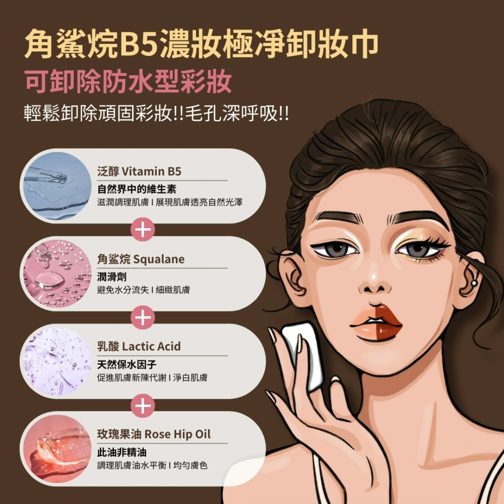 魔飛 MOFA＇CE 角鯊烷B5濃妝極淨卸妝巾 52片裝-細節圖3