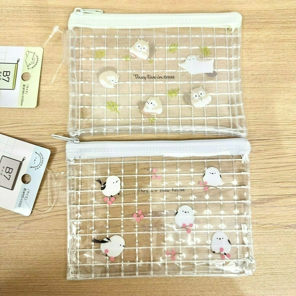 日本 Seria 百元商店 長尾山雀  ezomomonga 蝦夷鼯鼠 拉鍊透明網格收納袋 零錢包 夾鏈袋 小物收納-細節圖5