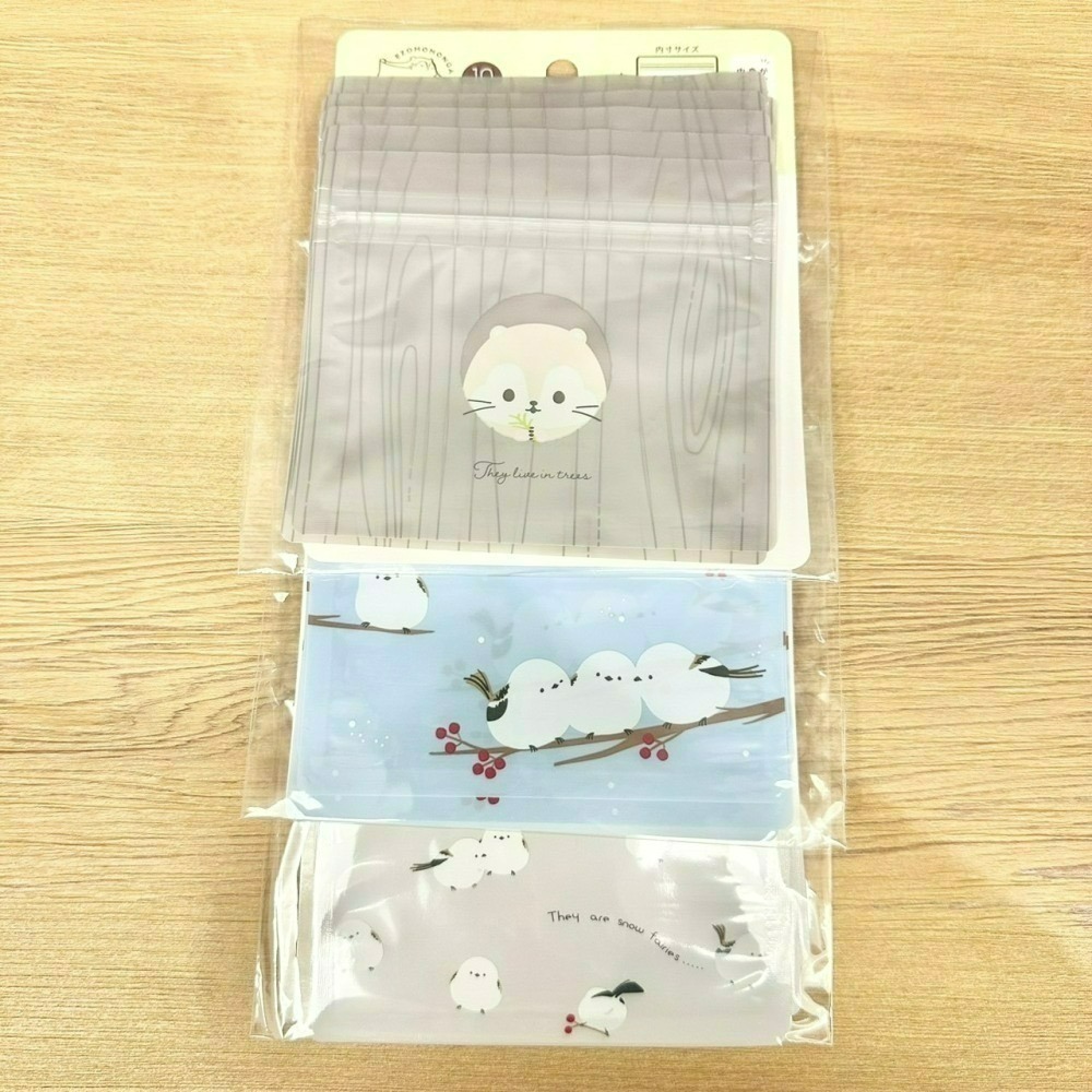 日本 Seria 百元商店 長尾山雀  ezomomonga 蝦夷鼯鼠 拉鍊透明網格收納袋 零錢包 夾鏈袋 小物收納-細節圖3